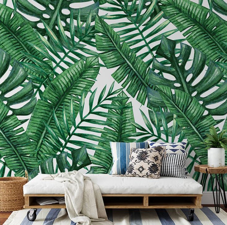 Tropical Green boho wallpaper decor