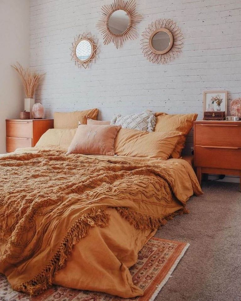 Earthy boho decor with brown bedroom