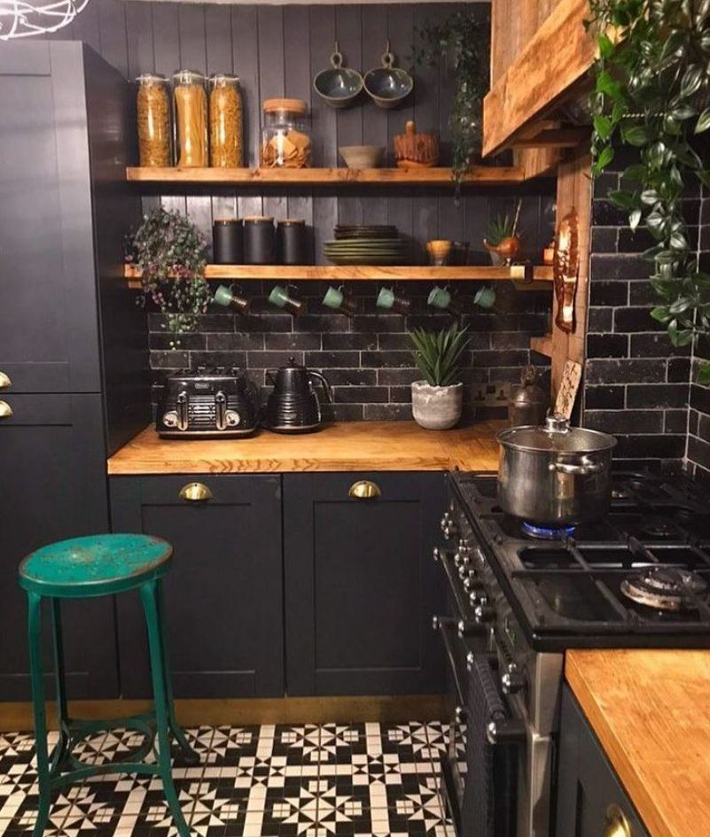 Dark kitchen Boho decor ideas for your tiny house