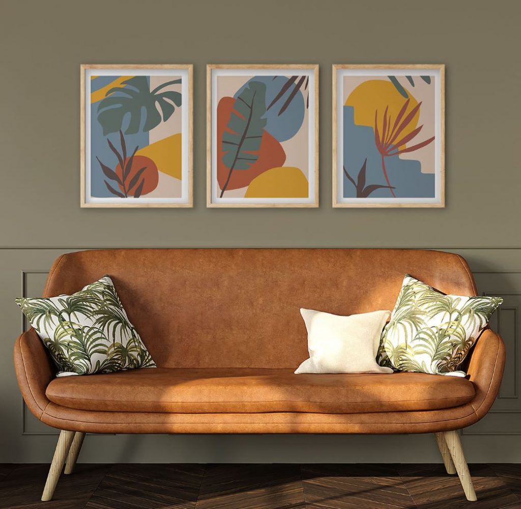 Botanical prints Boho decor ideas for your tiny house living room 2