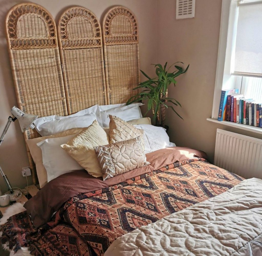 Boho decor bed with big headboard 2