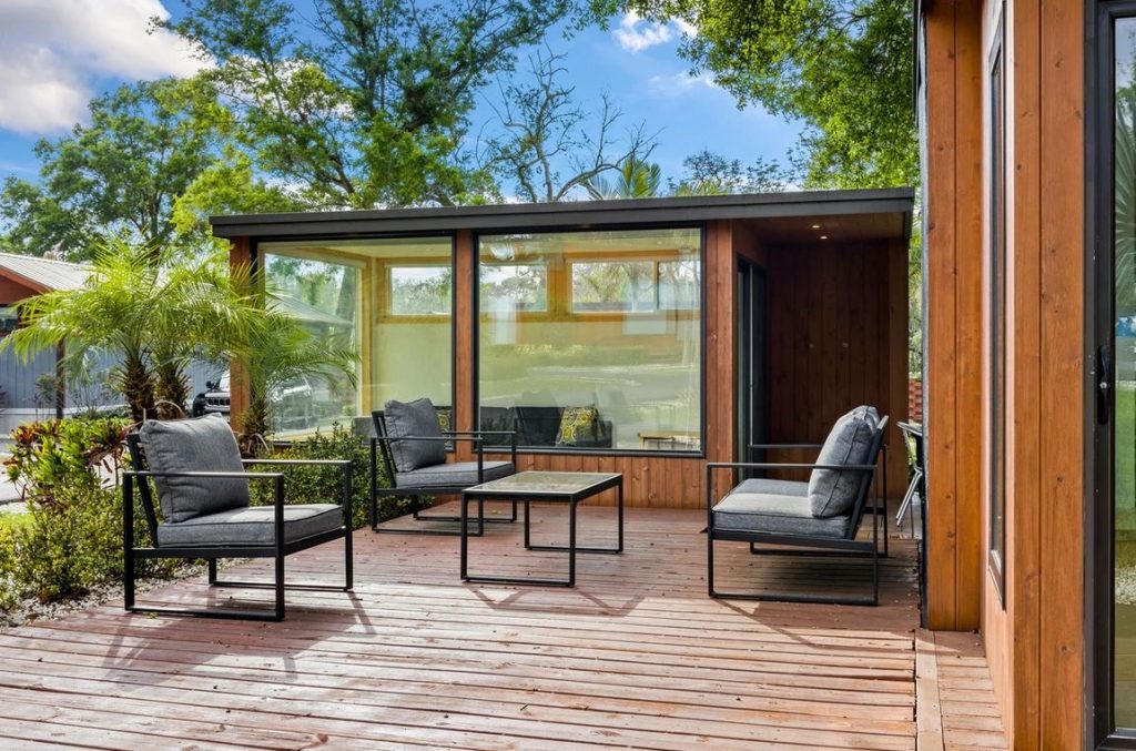 Public lounge area at Escape Tiny House Community, Tampa Bay