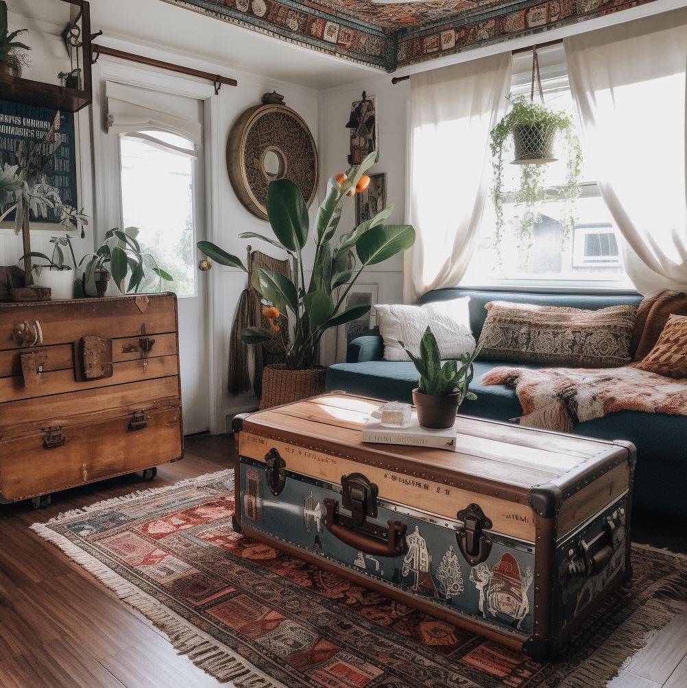 Vintage trunk coffee table boho idea