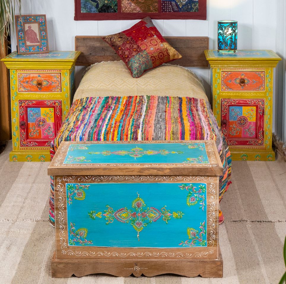 Vintage trunk bedroom boho idea