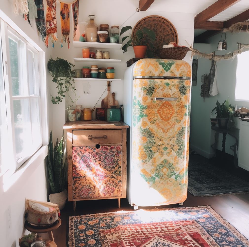 Fridge wrap boho decor idea