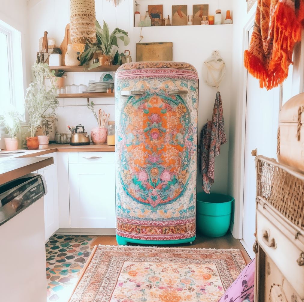 Fridge wrap boho decor idea 2