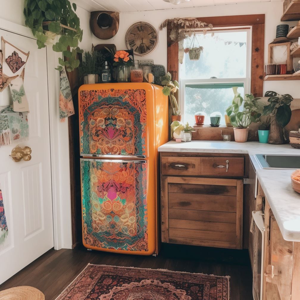 Fridge wrap boho decor idea 3