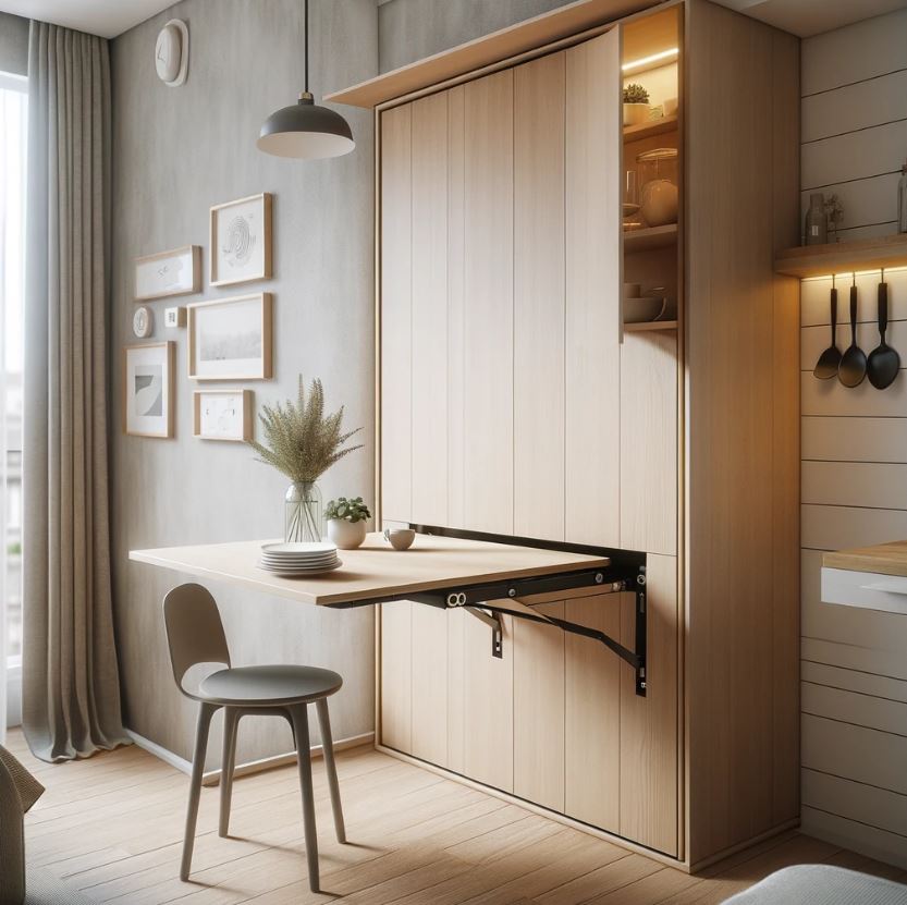 Wall-Mounted Drop-Leaf Table in Small Kitchen