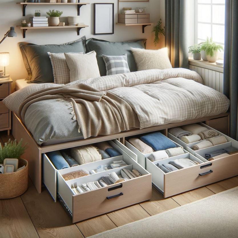 Under-Bed Storage in Compact Bedroom or other small living areas