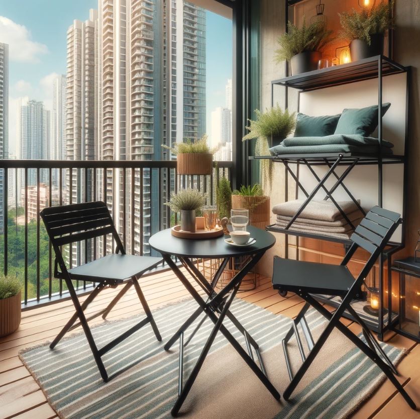 Folding Chairs and Table on Small Balcony